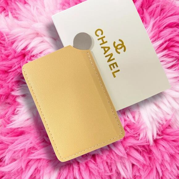 New With Box Tan/Beige Elegant Embossed Chanel Card Holder/Mirror - Picture 3 of 3